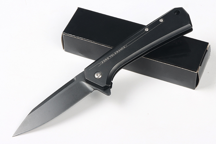 Black steel no logo blank folding camping hunting knife UD407671